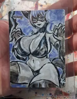 Altered MtG Hand Painted Swamp One Of A Kind Anime - Image 2