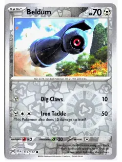 Beldum SV05: Temporal Forces Pokemon #113/162 Common Rev Holo NM - Image 1