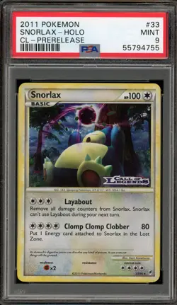 Pokemon Snorlax Call of Legends Prerelease Holo Rare Promo #33 PSA 9 Mint - Image 1