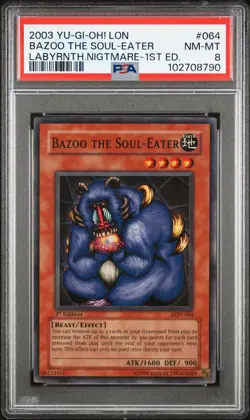 Bazoo The Soul-eater LON-064 1st Edition Super Rare Yugioh PSA 8 *790 - Image 1