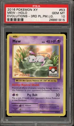 Pokemon Mew 3rd Place League Challenge XY Evolutions Holo Rare #53 PSA 10 - Image 1