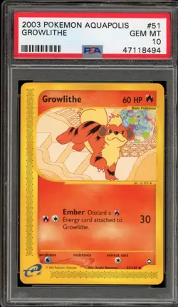 Pokemon Growlithe Aquapolis #51 PSA 10 Gem Mint - Image 1