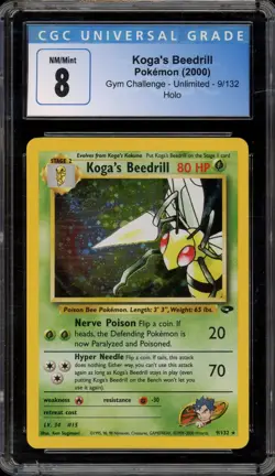 Pokemon Koga's Beedrill Gym Challenge Unlimited Holo #9 SCRATCHED SLAB CGC 8 - Image 1