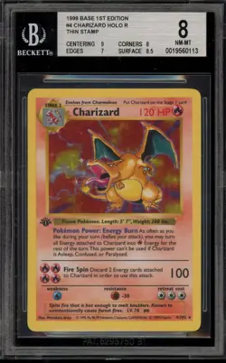 Pokemon Charizard Base Set Shadowless 1st Edition Thin Stamp Holo Rare #4 BGS 8 - Image 1