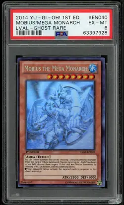 Mobius The Mega Monarch LVAL-EN040 1st Edition Ghost Rare Dinged Yugioh PSA 6 - Image 1