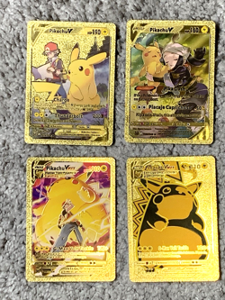 Set of 4 Pikachu V,VMax Charge/Pika Dash+ Rare Gold Accent Foil Fan Art Cards - Image 1