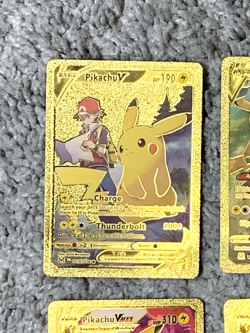 Set of 4 Pikachu V,VMax Charge/Pika Dash+ Rare Gold Accent Foil Fan Art Cards - Image 3