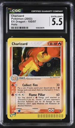 CGC 5.5 Charizard 100/97 Holo EX Dragon Pokemon Card - Image 1