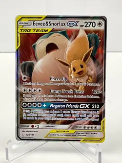 Pokemon Eevee & Snorlax GX 120/181 Sm-Team Up Holo Nice Looking Card - Image 1