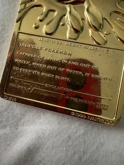 Pokemon Limited Edition 1999 Burger King Poliwhirl 23K Gold Plated Trading Card - Image 3