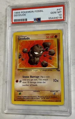 Pokemon 1999 Fossil Geodude 47/62 PSA 10 Common Unlimited Regular Wizards - Image 1