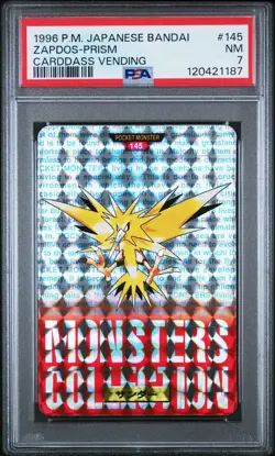 ZAPDOS PRISM 145 BANDAI CARDDASS VENDING POKEMON JAPANESE PSA 7 - Image 1
