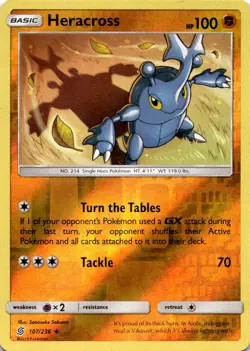 HERACROSS 107/236 UC UNIFIED MINDS POKEMON REVERSE HOLO MP - Image 1