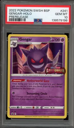 Pokemon Gengar Lost Origin Prerelease Holo Promo SWSH241 PSA 10 Gem Mint - Image 1