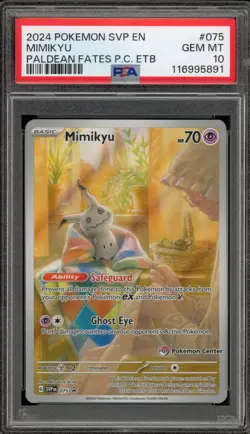 Pokemon Center Stamp Promo Mimikyu Paldean Fates ETB SVP EN 075 PSA 10 Gem Mint - Image 1