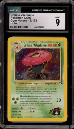 Pokemon Erika's Vileplume Gym Heroes Unlimited Holo Rare #5 CGC 9 Mint - Image 1