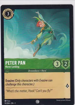 Disney Lorcana TCG Non-Foil Peter Pan Never Landing 91/204 - Image 1