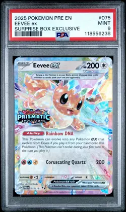 2025 POKEMON PRE EN-PRISMATIC EVOLUTIONS SURPRISE BOX EXCLUSIVE EEVEE EX PSA 9 - Image 1