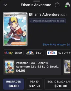 Destined Rivals Ethan's Adventure Holo Card 221/182 Ultra Rare English - Image 3