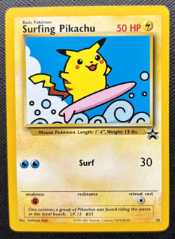 Surfing Pikachu Black Star Promo 28 Pokemon League NM 2001 - Image 1