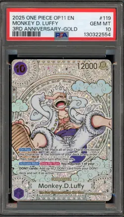 One Piece CCG Monkey.D.Luffy 3rd Anniversary Gold OP05-119 PSA 10 Gem Mint - Image 1