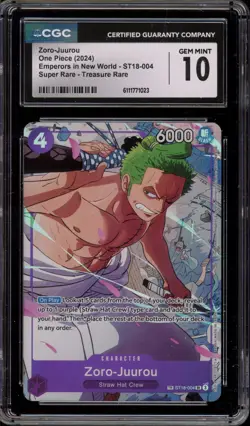 One Piece CCG Zoro-Juurou Emperors Treasure Rare Super Rare ST18-004 CGC 10 - Image 1