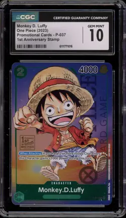One Piece CCG Monkey.D.Luffy 1st Anniversary Stamp Promo P-037 CGC 10 Gem Mint - Image 1