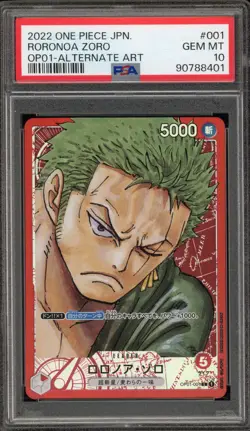 One Piece CCG Roronoa Zoro Japanese Alternate Art OP01-001 PSA 10 Gem Mint - Image 1