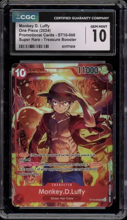 One Piece CCG Monkey.D.Luffy Treasure Booster Super Rare Promo ST10-006 CGC 10 - Image 1
