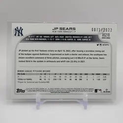 2022 Topps Update Series - JP Sears #US210 Gold /2022 (RC) - Image 2