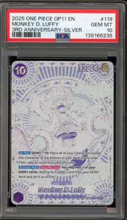 One Piece CCG Monkey.D.Luffy 3rd Anniversary Silver OP05-119 PSA 10 Gem Mint - Image 1