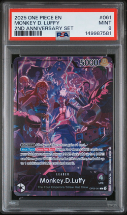 PSA 9 Monkey.D.Luffy OP09-061 One Piece 2nd Anniversary Promo - Image 1