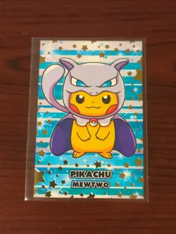 Poncho Pikachu Mewtwo Gold Star Holo Pokemon Card Database Merry Christmas - Image 1