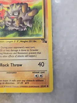 Pokemon Graveler Card 37/62 NM/Mint Fossil Set Stage 1 Uncommon Rare TCG - Image 4