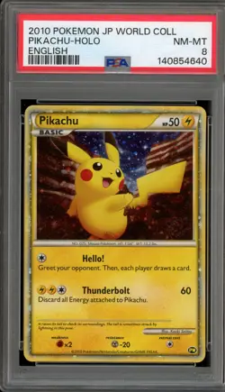Pokemon Pikachu World Coll. English Japanese Back Holo PSA 8 - Image 1