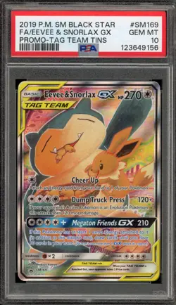 Pokemon Eevee & Snorlax GX Tag Team Tins Black Star Full Art Promo SM169 PSA 10 - Image 1