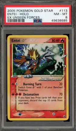 Pokemon Entei Gold Star EX Unseen Forces Holo Ultra Rare #113 PSA 8 - Image 1
