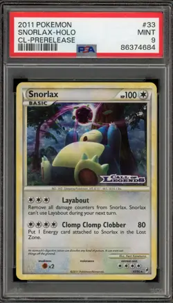 Pokemon Snorlax Call of Legends Prerelease Holo Rare Promo #33 PSA 9 Mint - Image 1