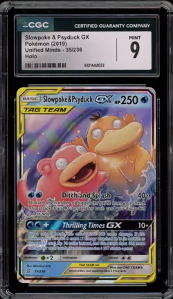 Pokemon Slowpoke & Psyduck GX Unified Minds Holo Ultra Rare #35 PSA 9 Mint - Image 1