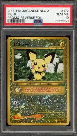 Pokemon Pichu Neo 2 Japanese Reverse Holo Promo #172 PSA 10 Gem Mint - Image 1