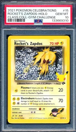Rocket's Zapdos 2021 Pokemon Celebrations #15 Classic Collection Holo PSA 10 - Image 1