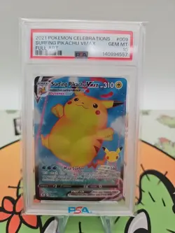 Pokemon Surfing Pikachu Vmax Celebrations Full Art 009/025 Psa 10 - Image 1