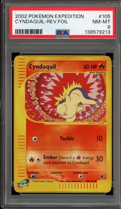 Pokemon Cyndaquil Expedition Reverse Holo #105 PSA 8 - Image 1