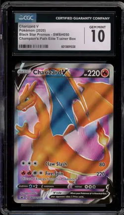 Pokemon Charizard V Champion's Path ETB Full Art Promo SWSH050 CGC 10 Gem Mint - Image 1