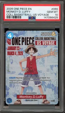 One Piece CCG Monkey.D.Luffy College Basketball US Voyage Promo P-055 PSA 10 - Image 1