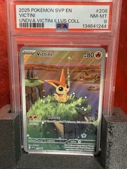 2025 Pokemon SVP Victini #208 Black Star Promo PSA 8 – Illustration - Image 1