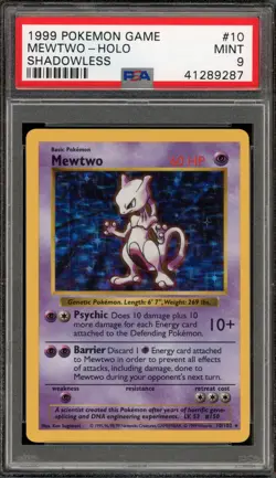 Pokemon Mewtwo Base Set Shadowless Holo Rare #10 PSA 9 Mint - Image 1