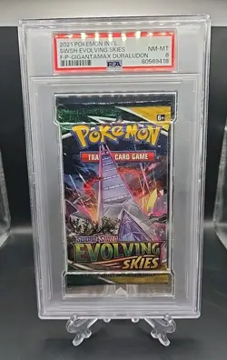 Pokemon Evolving Skies Gigantamax Duraludon Art Sealed Booster Pack PSA 8 - Image 1