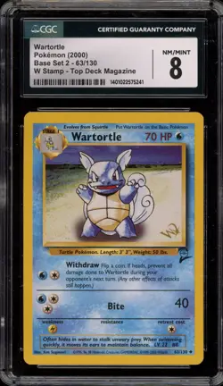 Pokemon Wartortle W Stamp Top Deck Magazine Base Set 2 #63 CGC 8 - Image 1