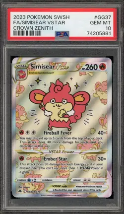 Pokemon Simisear VSTAR Crown Zenith Galarian Gallery Full Art #GG37 PSA 10 - Image 1